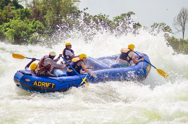 White water falls rafting and kayaking along River Nile.