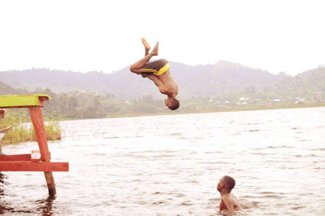 Swimming at lake Mutanda